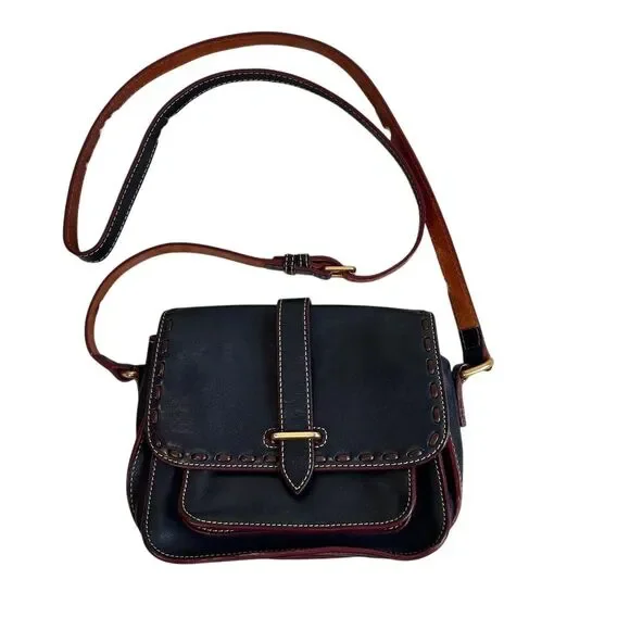 Dooney & Bourke Women's Crossbody Purse Black Leather/Brown Leather - Picture 5 of 14